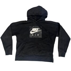 Nike Air Mens Black Pullover Hoodie Box Logo Graphic Fleece Sweatshirt Size L